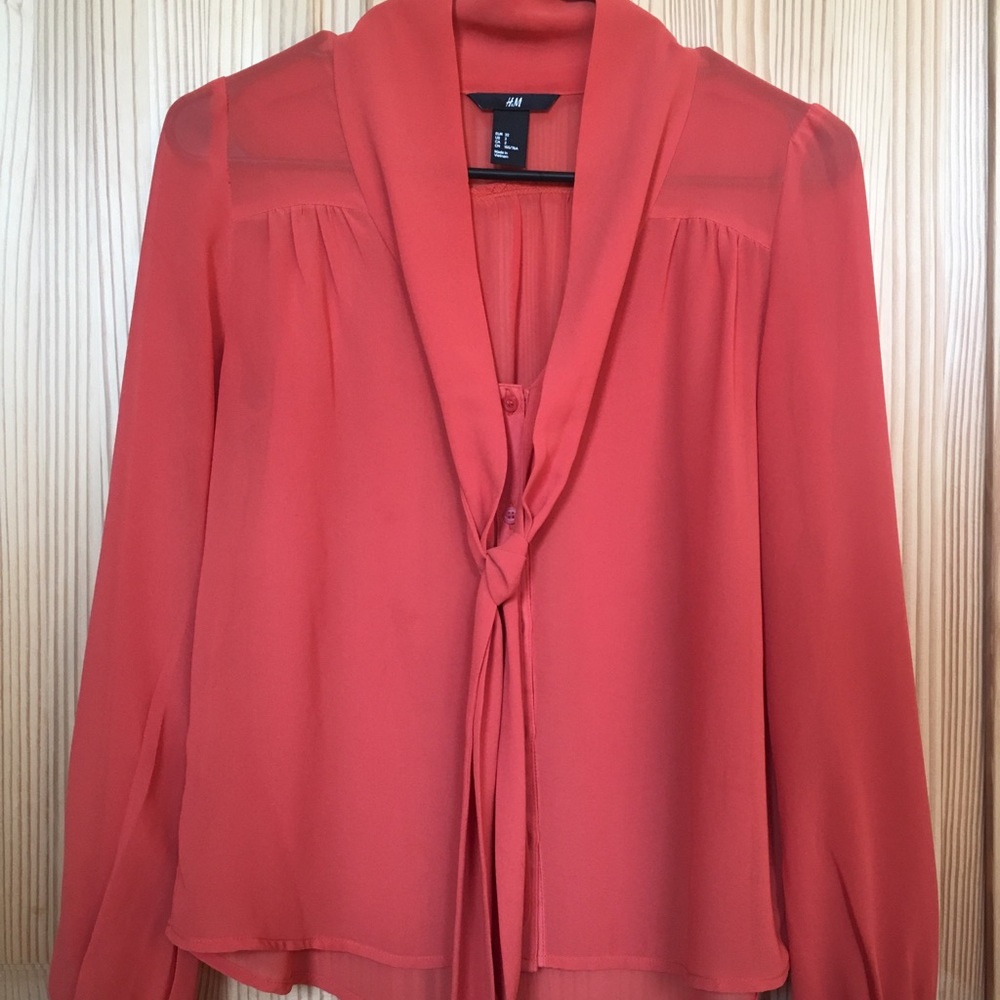 H&M sheer blouse in orange - great for work!